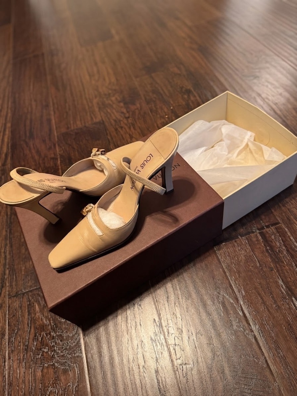 Louis Vuitton Nude Beige Leather Pointed Toe Slingback Mules